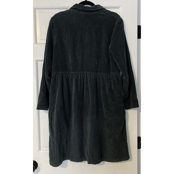 Vintage LL Bean Corduroy Dress 14 Green Midi Cottage Core Prairie Modest Button - Picture 4 of 6